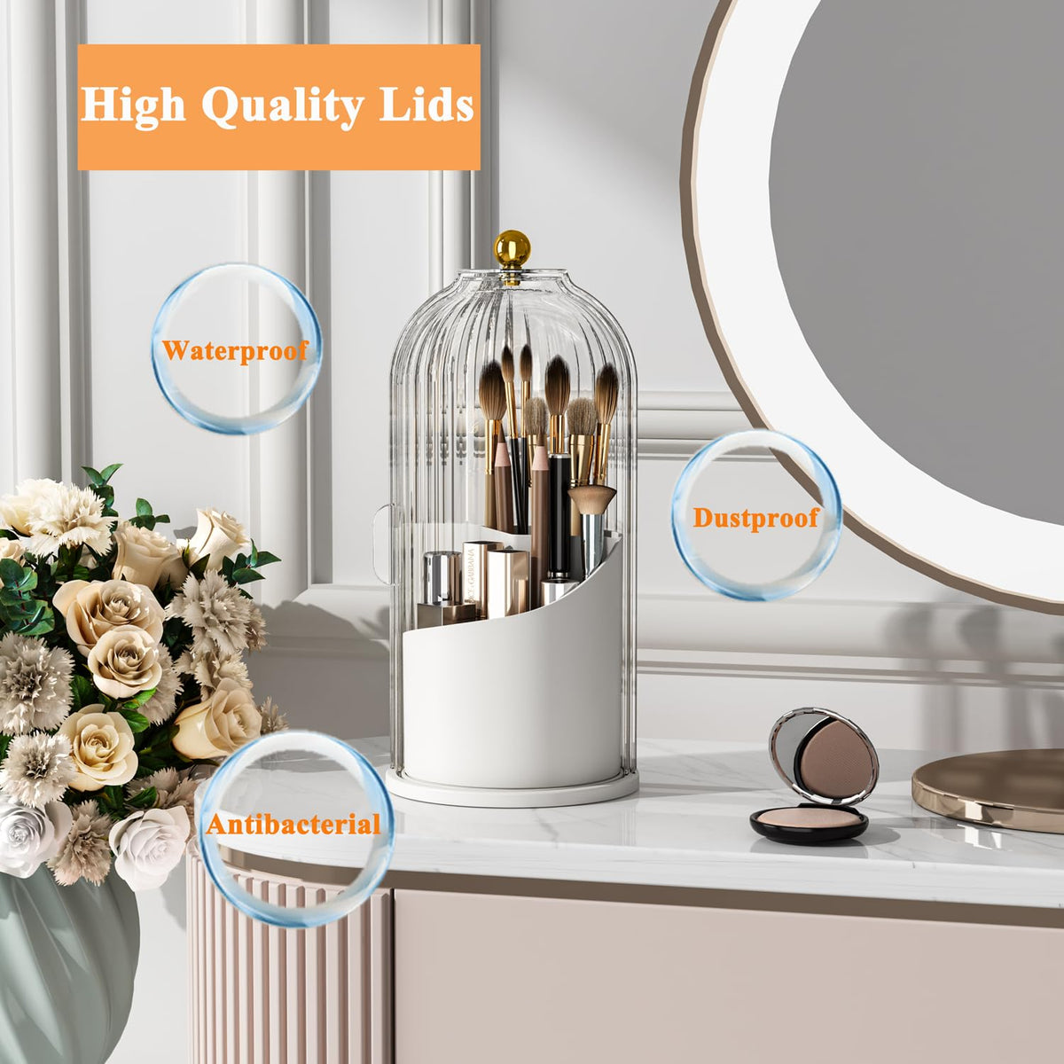 5sssallefaa 360° Rotating Makeup Brush Organizer with Lid