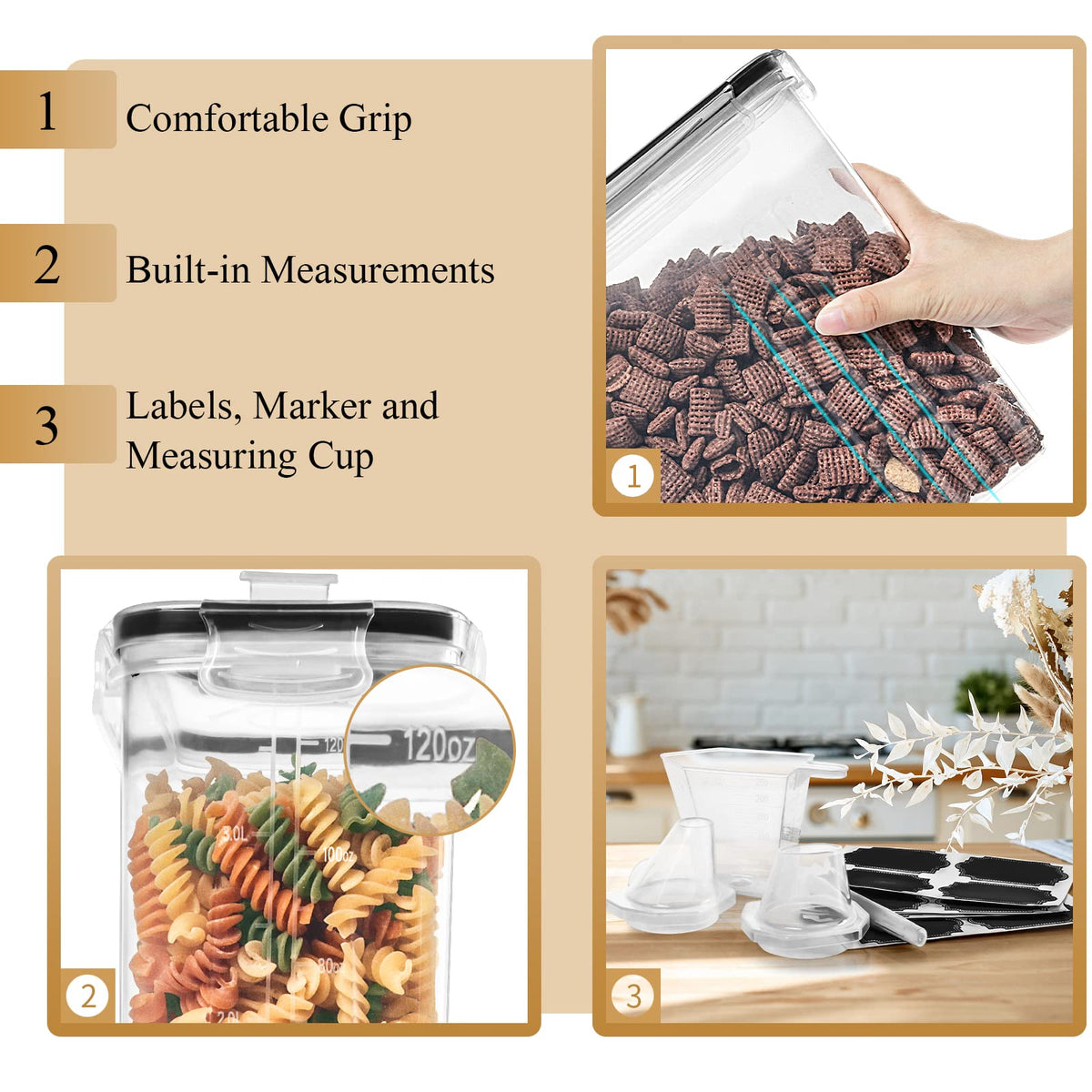 PRAKI Cereal Containers Storage Set (4L,135.2 Oz)
