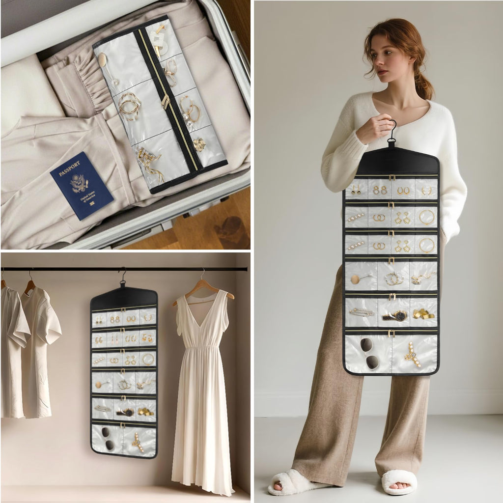 CHICECO 40-Pocket Hanging Jewelry Organizer with Zippers