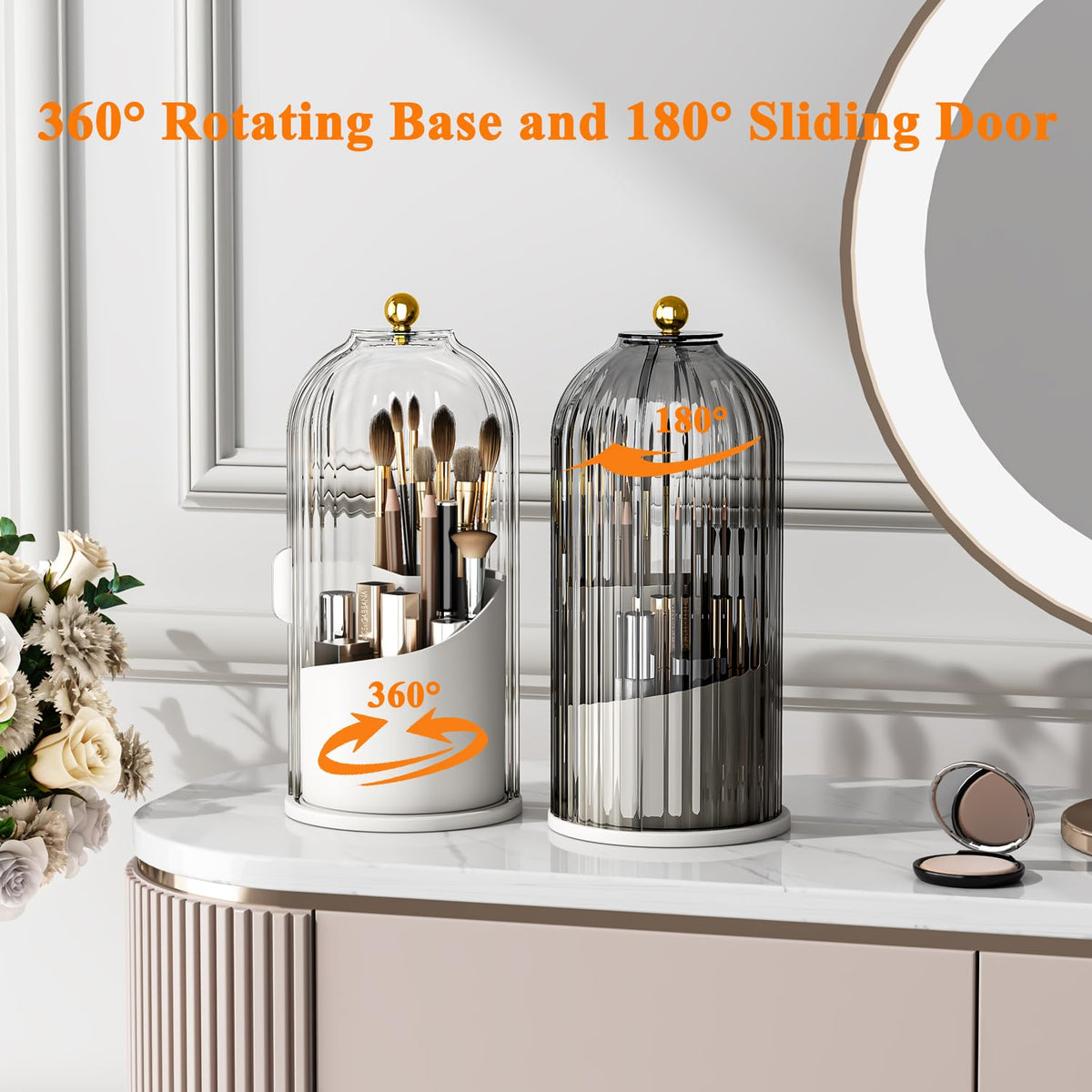 5sssallefaa 360° Rotating Makeup Brush Organizer with Lid