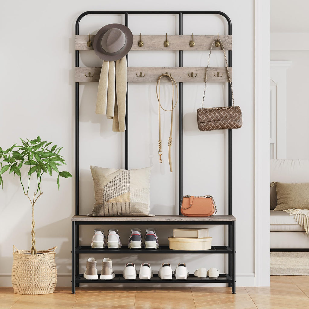 HOOBRO Hall Tree with Bench, Coat Rack & Shoe Storage