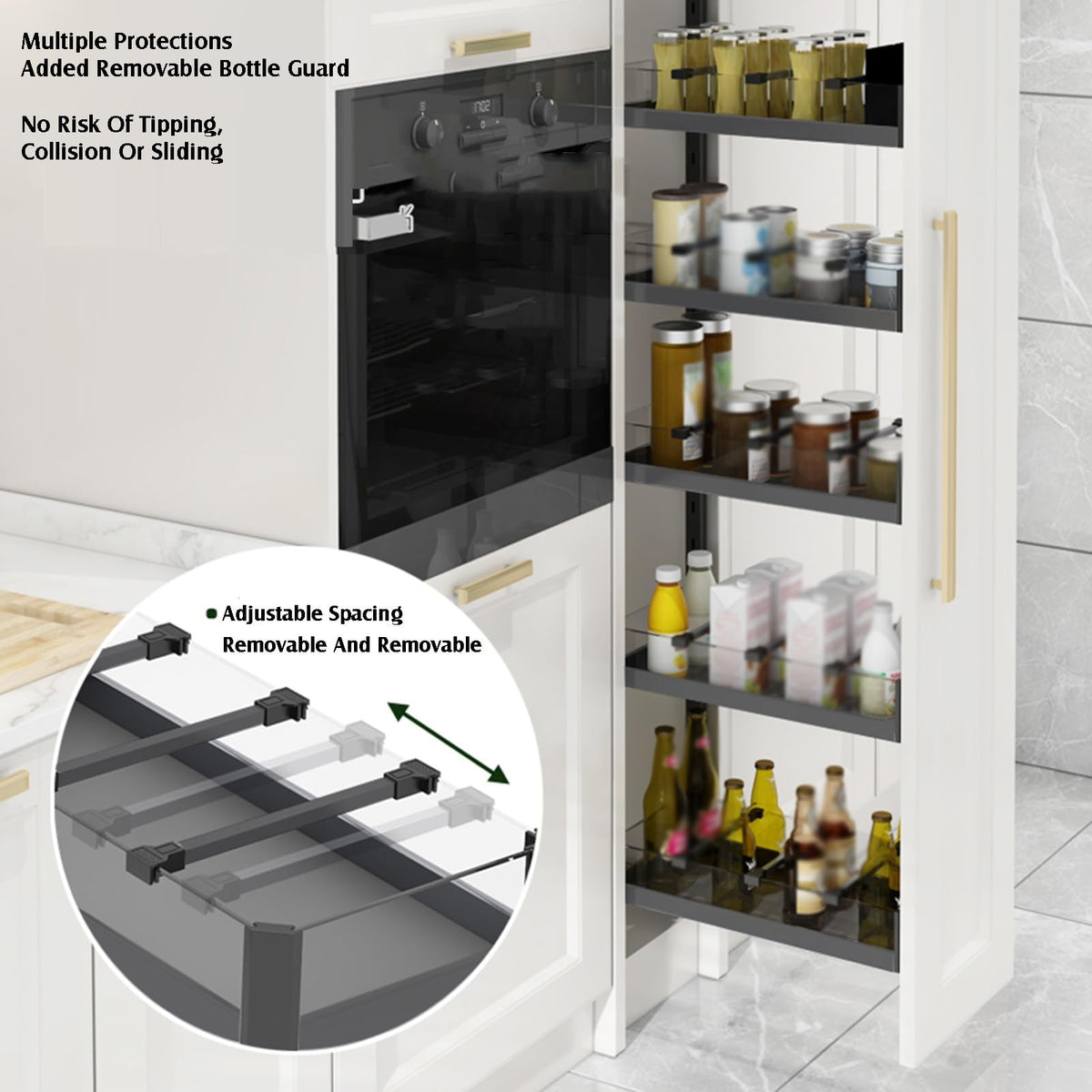 TBLOTYD Soft-Sliding Rail Pull-Out Basket, Cabinet Pullout Drawer Organizer, High Cabinet Storage Rack with Separator Strips, for Narrow and High Gaps