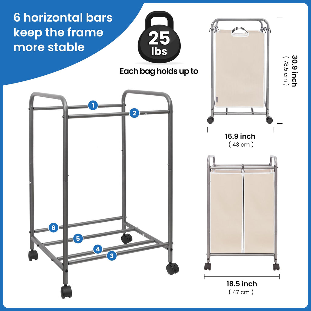 STORAGE MANIAC Rolling Laundry Sorter Hamper with Wheels