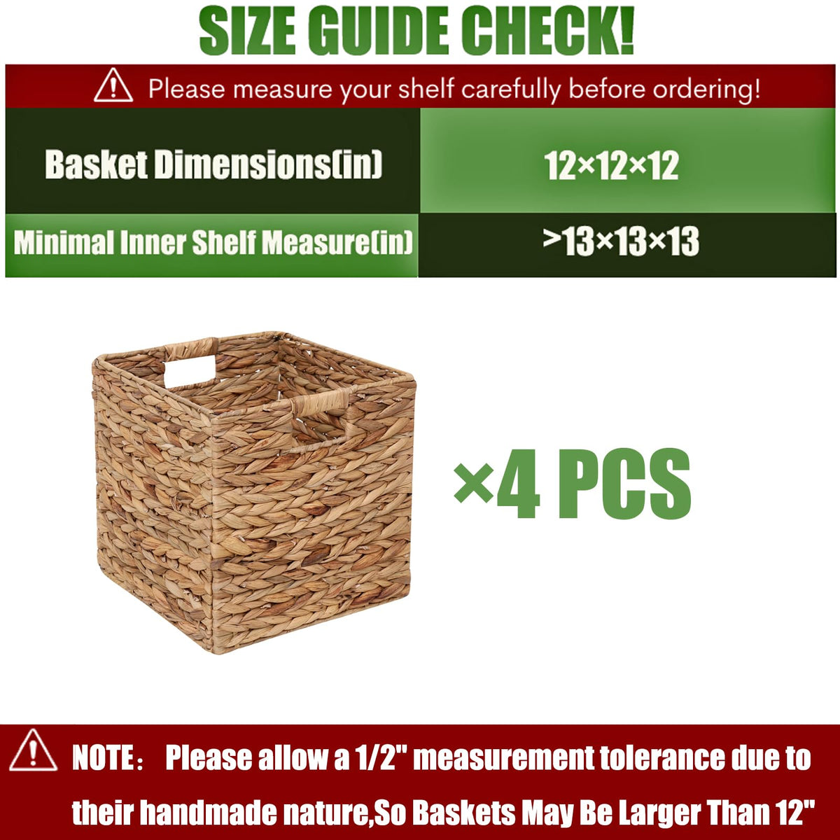 Water Hyacinth Foldable Storage Baskets, 4-Pack