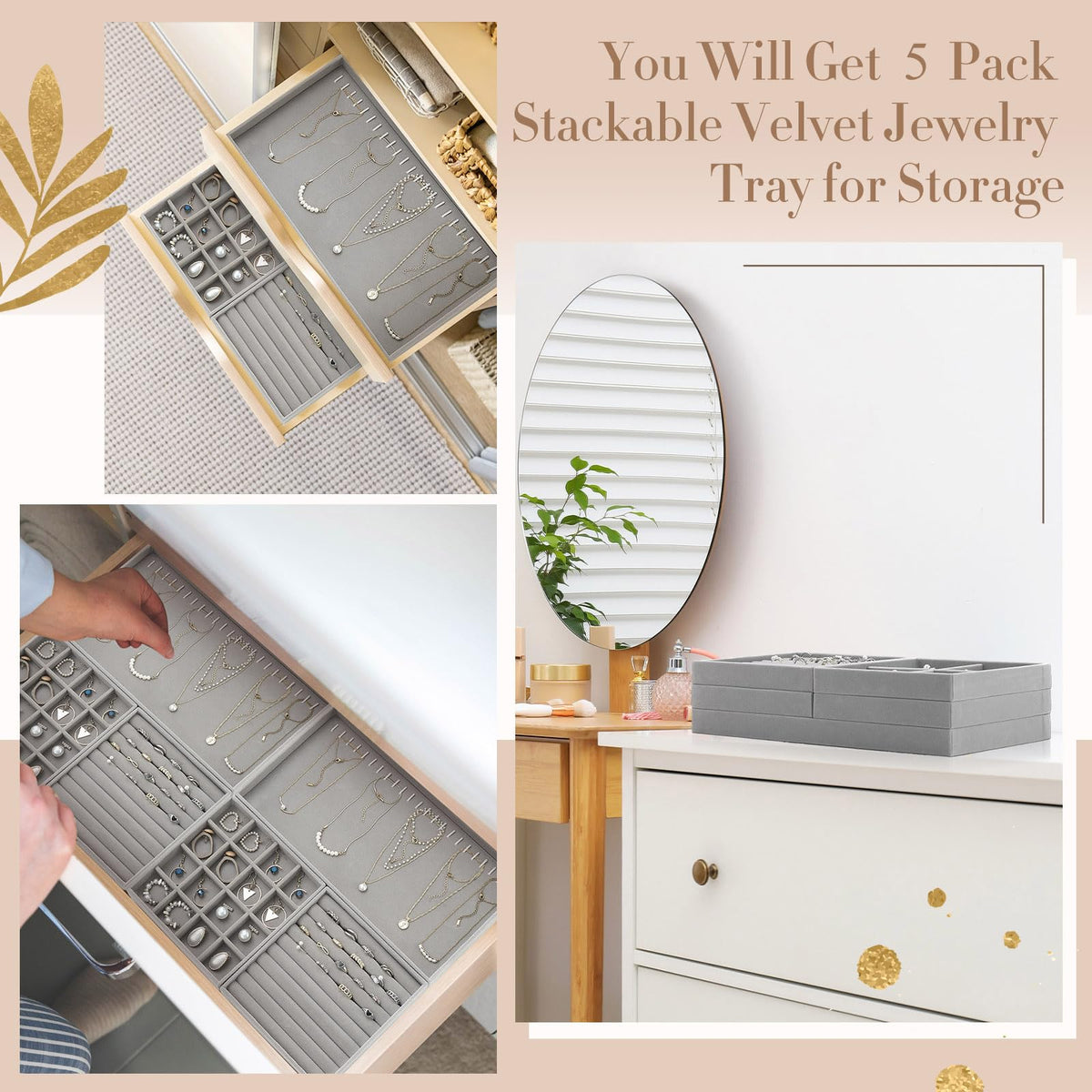 Cinnvoice Stackable Jewelry Organizer Tray for Drawers