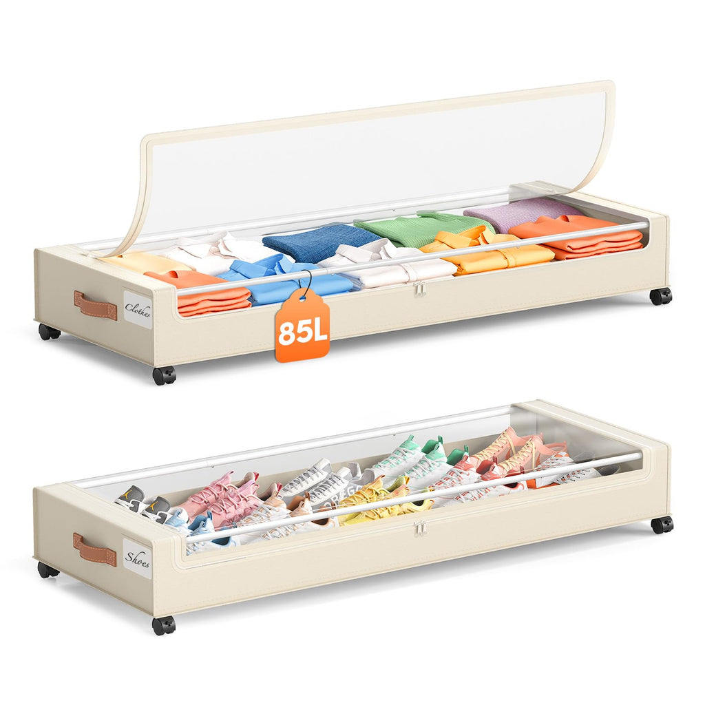 Yecaye Under Bed Storage with Wheels, Large Capacity Under Bed Storage Containers with Metal Frame & Clear Lid, Rolling Underbed Organizer Bins Drawers for Clothes, Shoes, Blankets