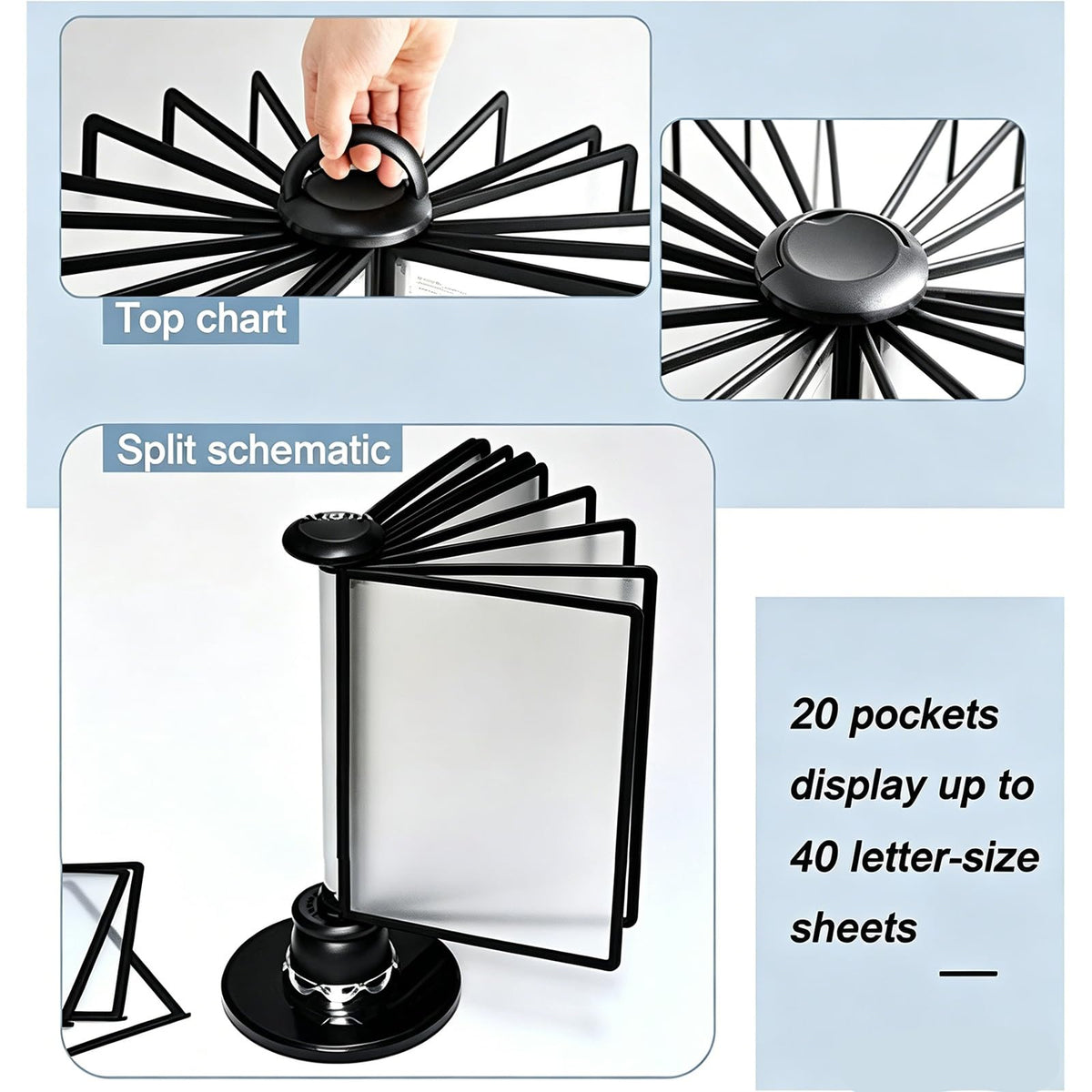 360° Rotating A4 Desktop Document Holder with 20 Panels