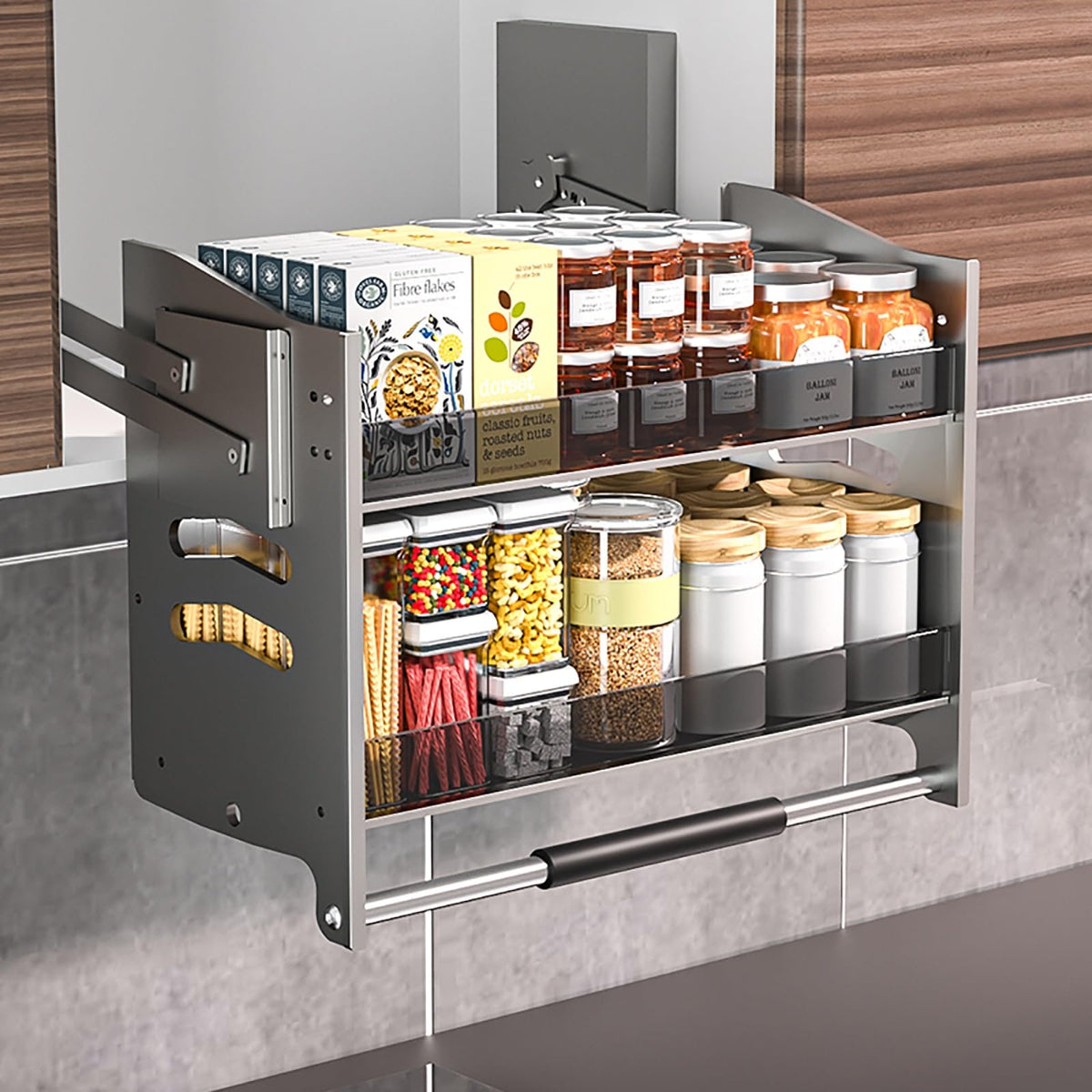 Heavy-Duty Spice Rack Organizer, Metal Inner Space Saving Sliding Under Shelf, Deep Hanging Kitchen Organizer Drop Down Shelf for Tall Bathroom Cabinets (Color : Gray, Size : 33.9"x10.2"x21.3")