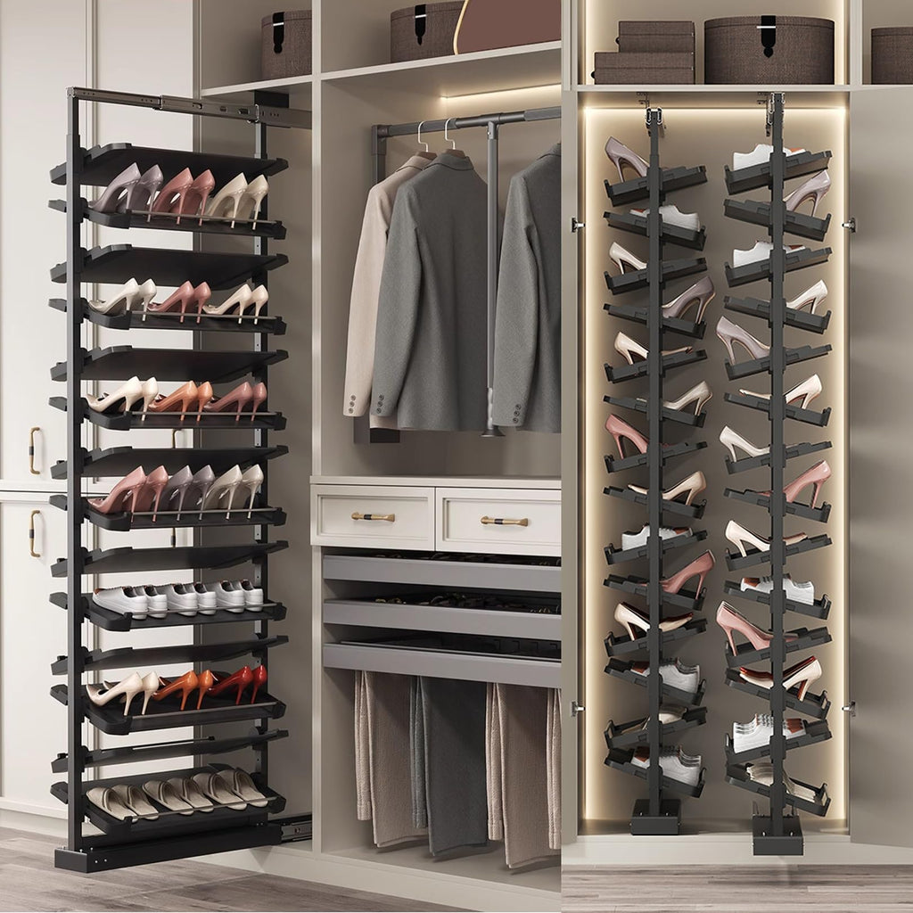 Adjustable Pull-Out Metal Shoe Rack for Small Closets