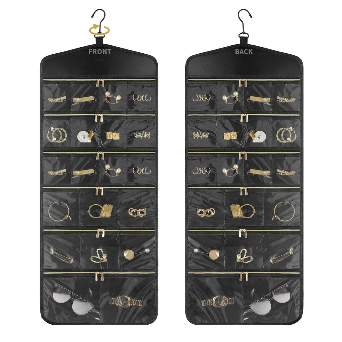 CHICECO Hanging Jewelry Organizer With Zippered Pockets,40 Pockets Travel Jewelry Organizer Storage for Cloest,Wall,Door