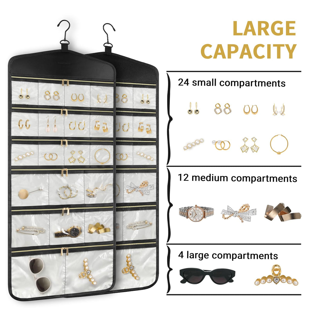 CHICECO 40-Pocket Hanging Jewelry Organizer with Zippers