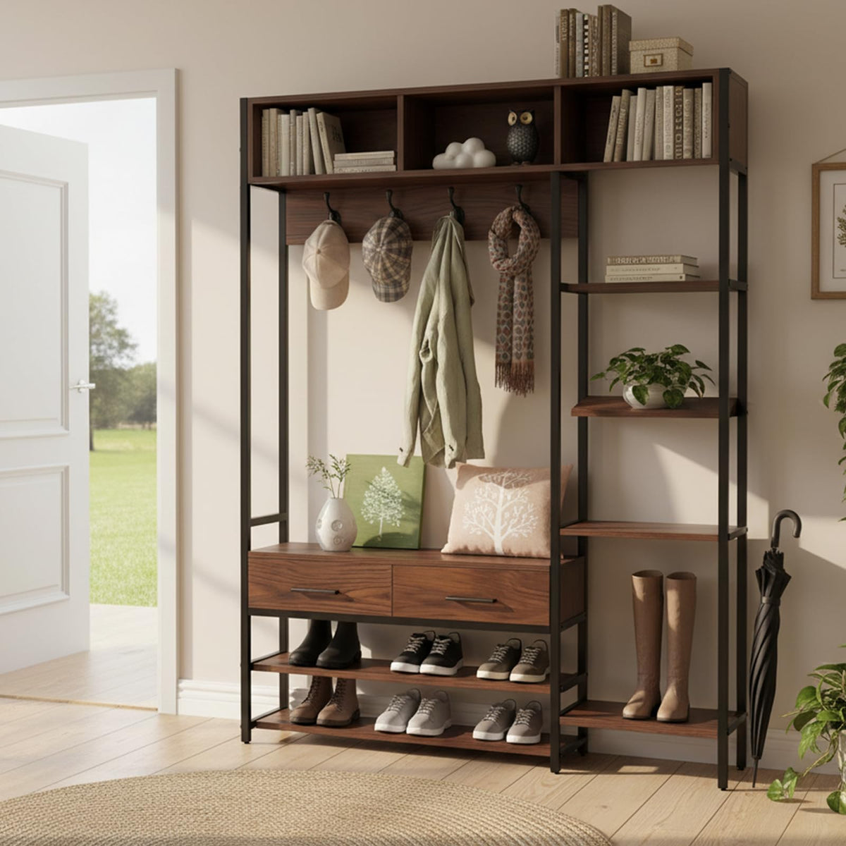Hall Tree with Bench, Shoe Storage, Shelves & 2 Drawers