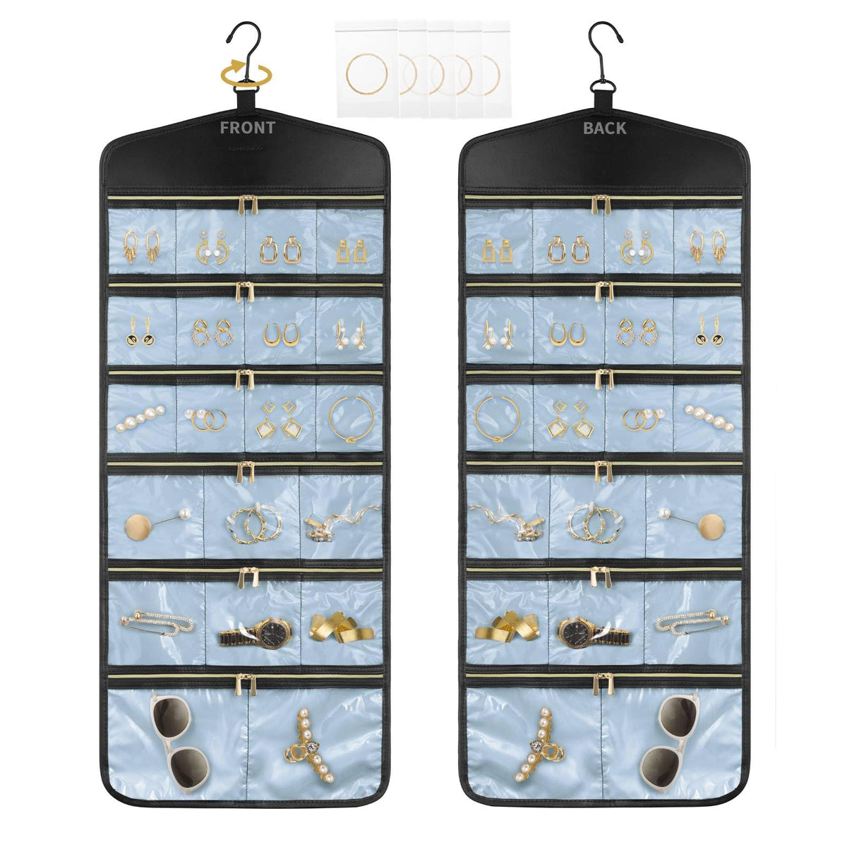 CHICECO Hanging Jewelry Organizer With Zippered Pockets,40 Pockets Travel Jewelry Organizer Storage for Cloest,Wall,Door