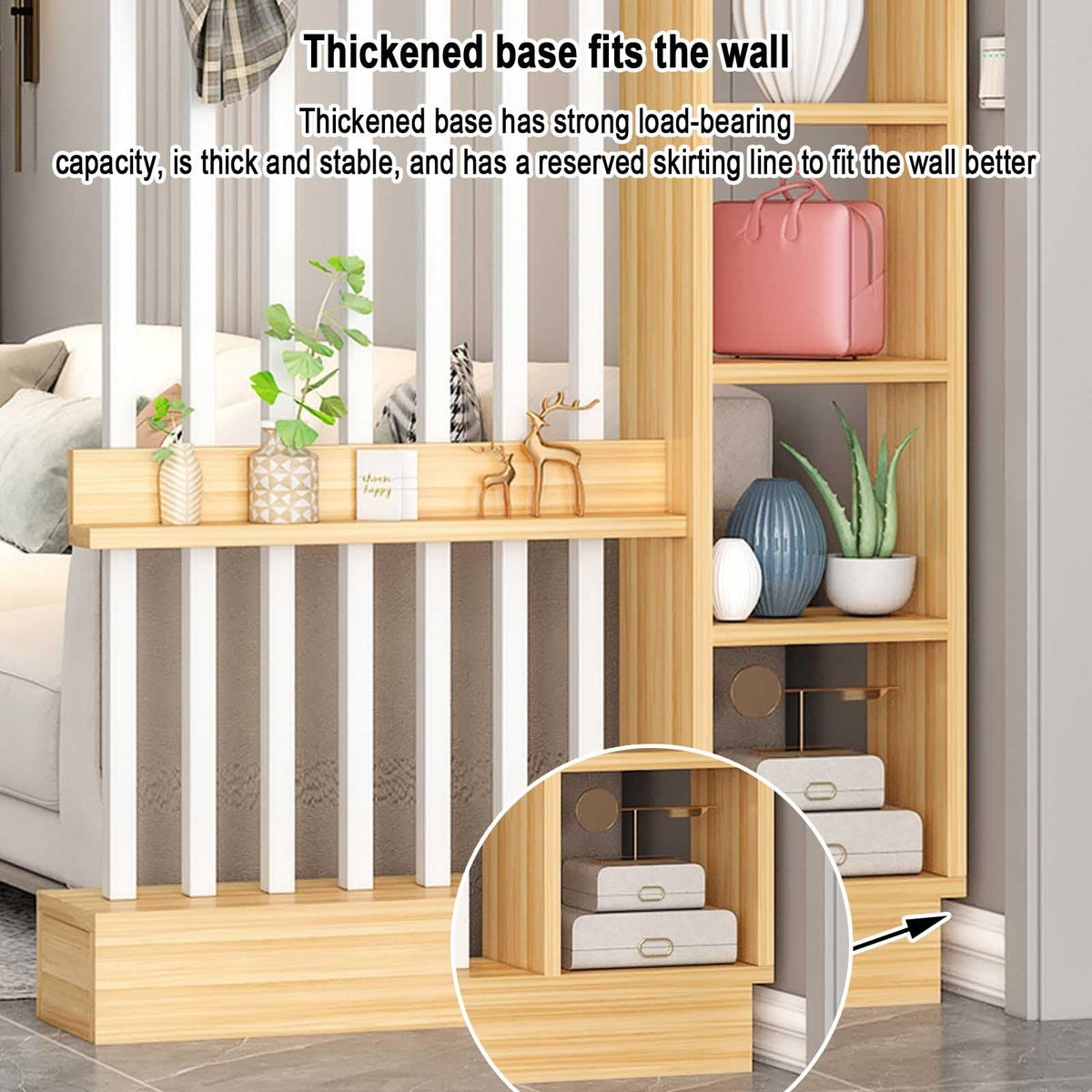 Modern Room Divider with Storage, Free Standing & Wooden Display Column, 80cm (31.5in) Gray & Black Entryway Coat Rack - Stylish Home Decor Solution