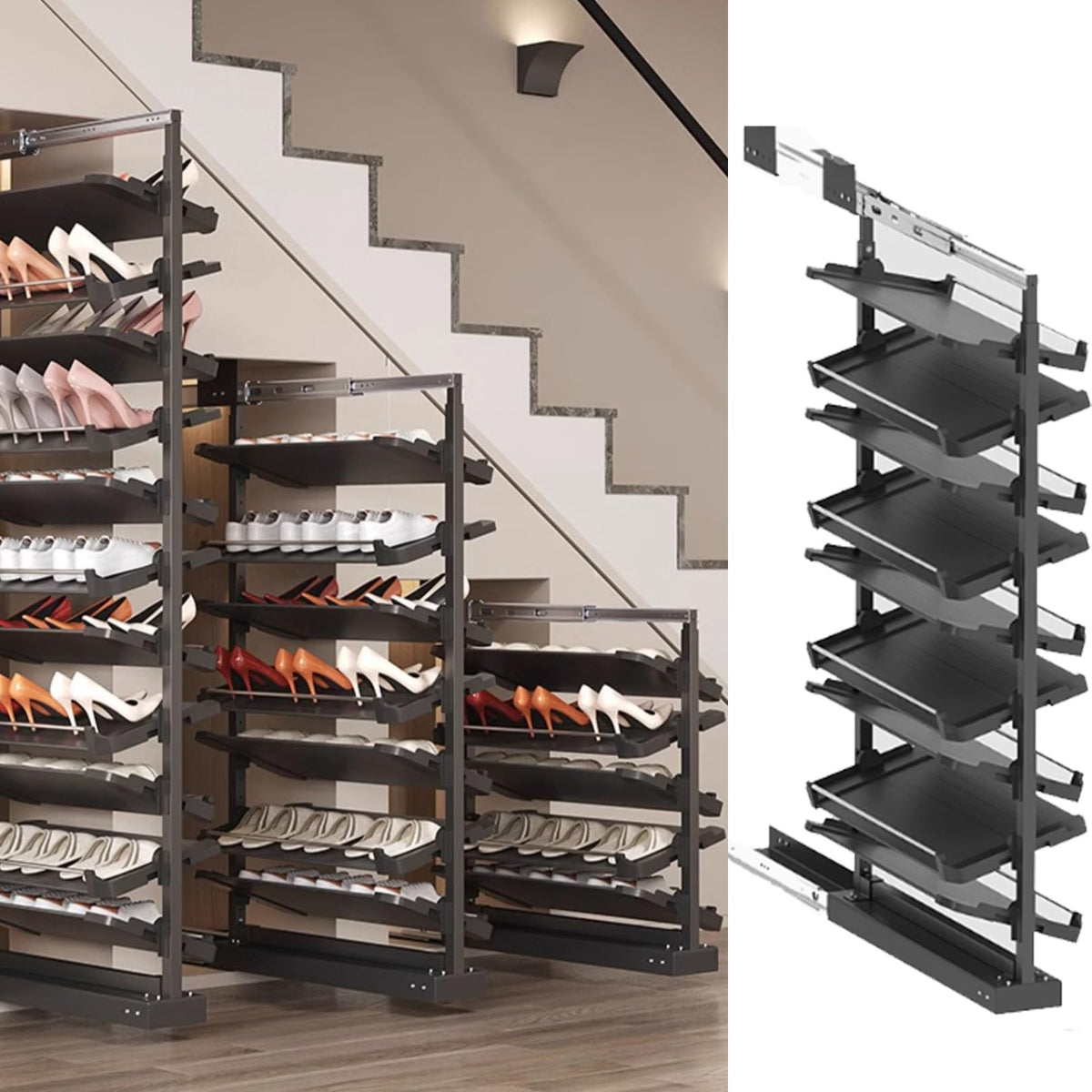 Shoe Rack Organizer, Adjustable Pull-Out Metal Shelf for Small Closets, Space-Saving Vertical Storage Solution
