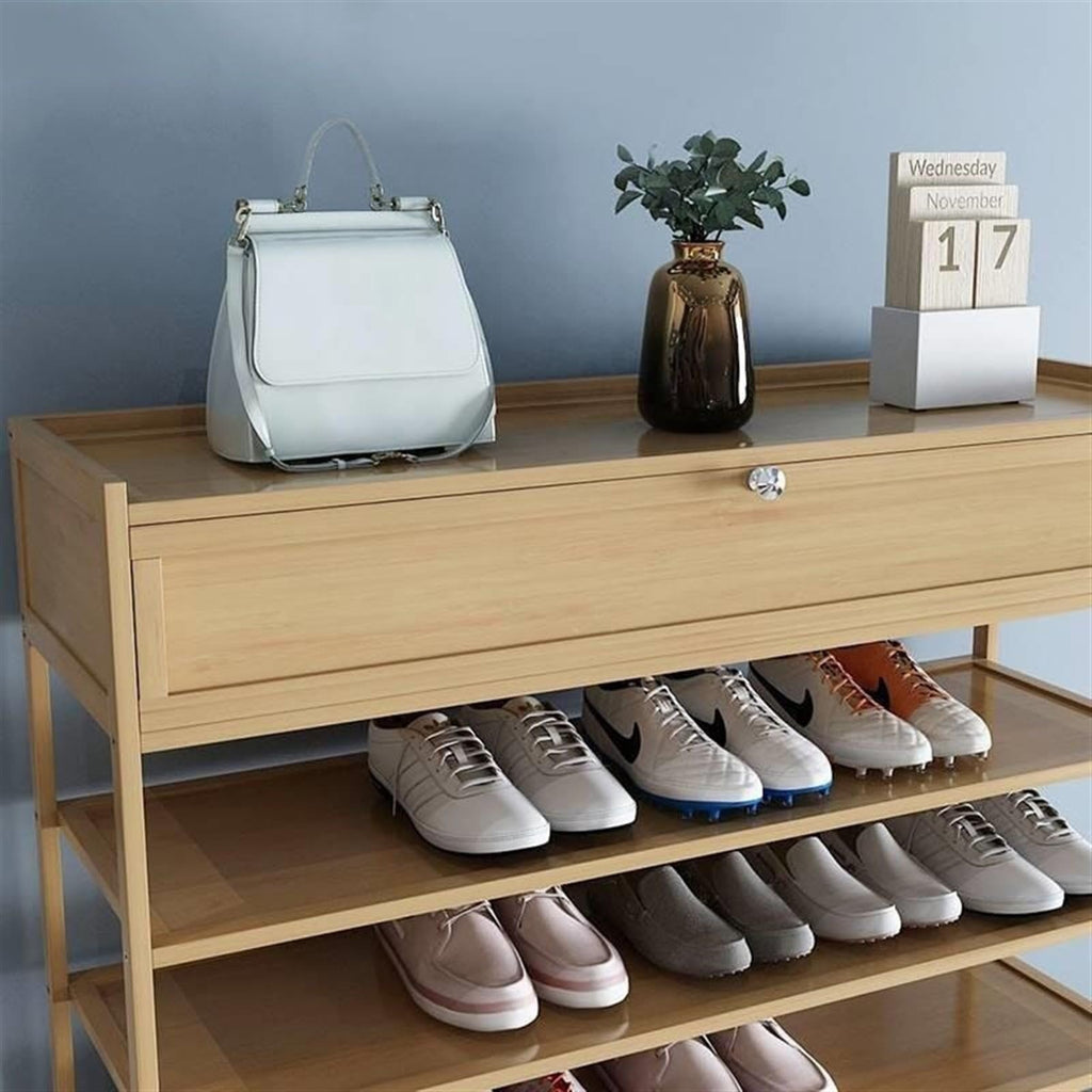 A1DFDFGOQSFG 10-Tier Bamboo Shoe Rack with Top Storage Box