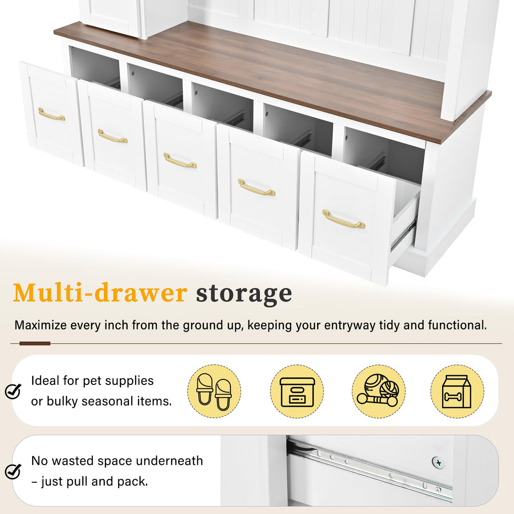 Gecheer U-Can Hall Tree with Shoe Bench & Drawer Storage