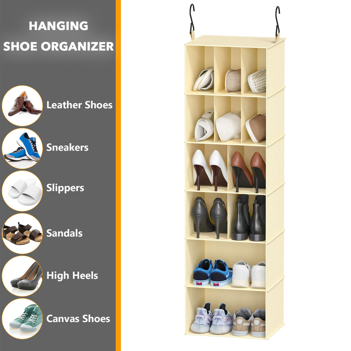 SpaceAid 2 Pack 6 Shelf Hanging Closet Organizers and Storage with Dividers, Hanging Shelves for Wardrobe