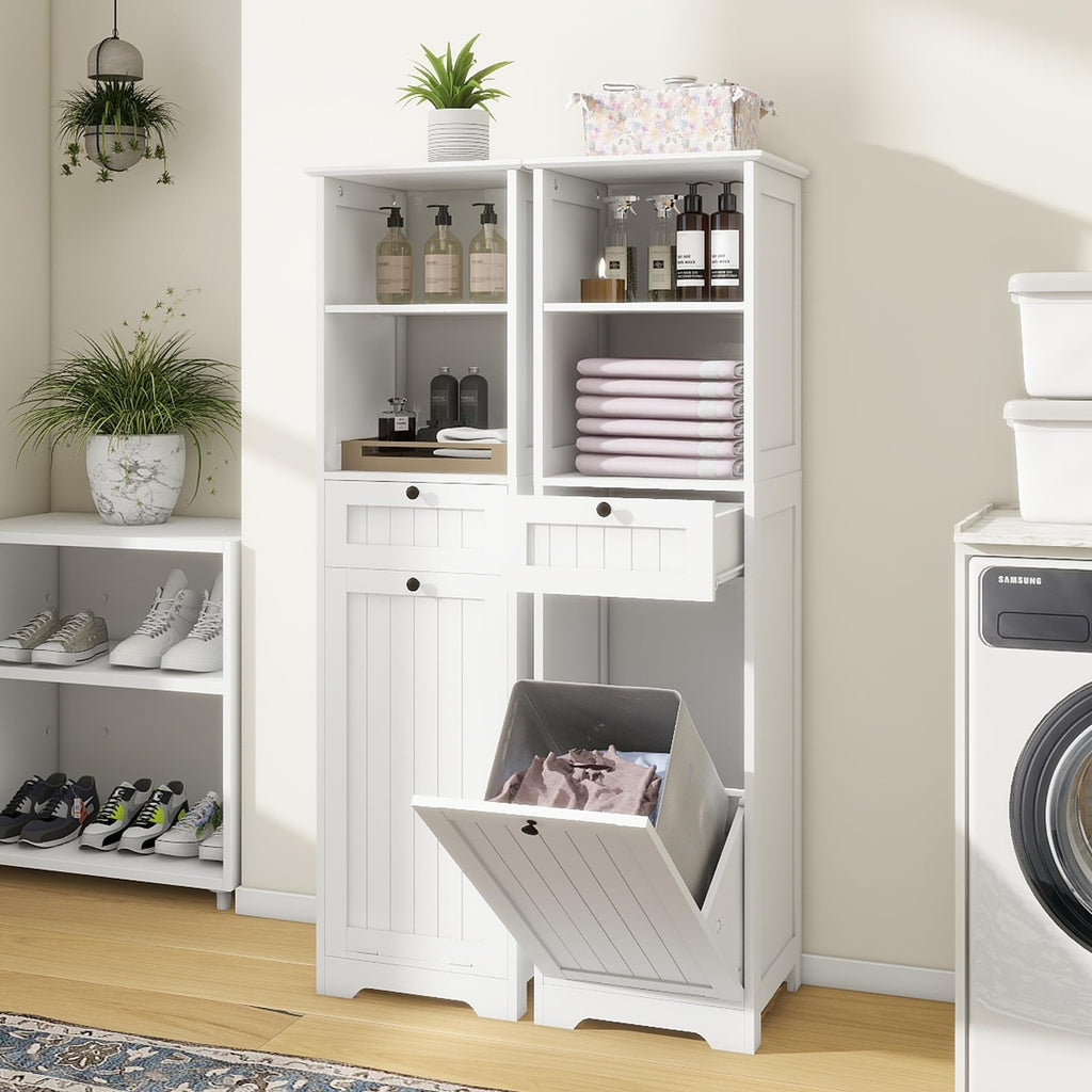 OQSC Double Tilt-Out Laundry Hamper Cabinet with Storage