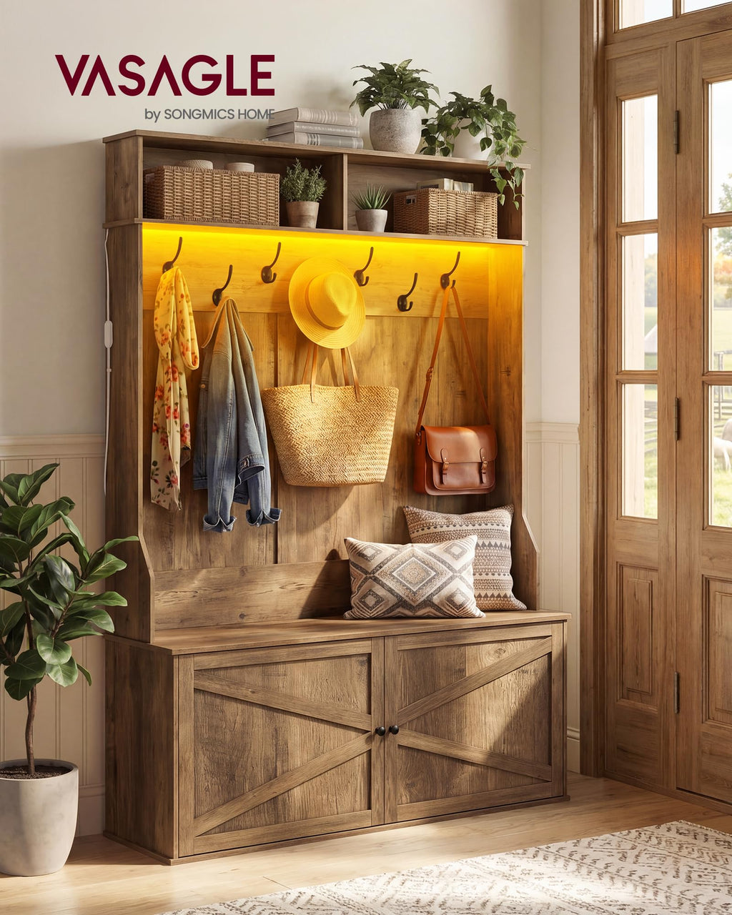 VASAGLE Hall Tree with Coat Rack & Shoe Storage