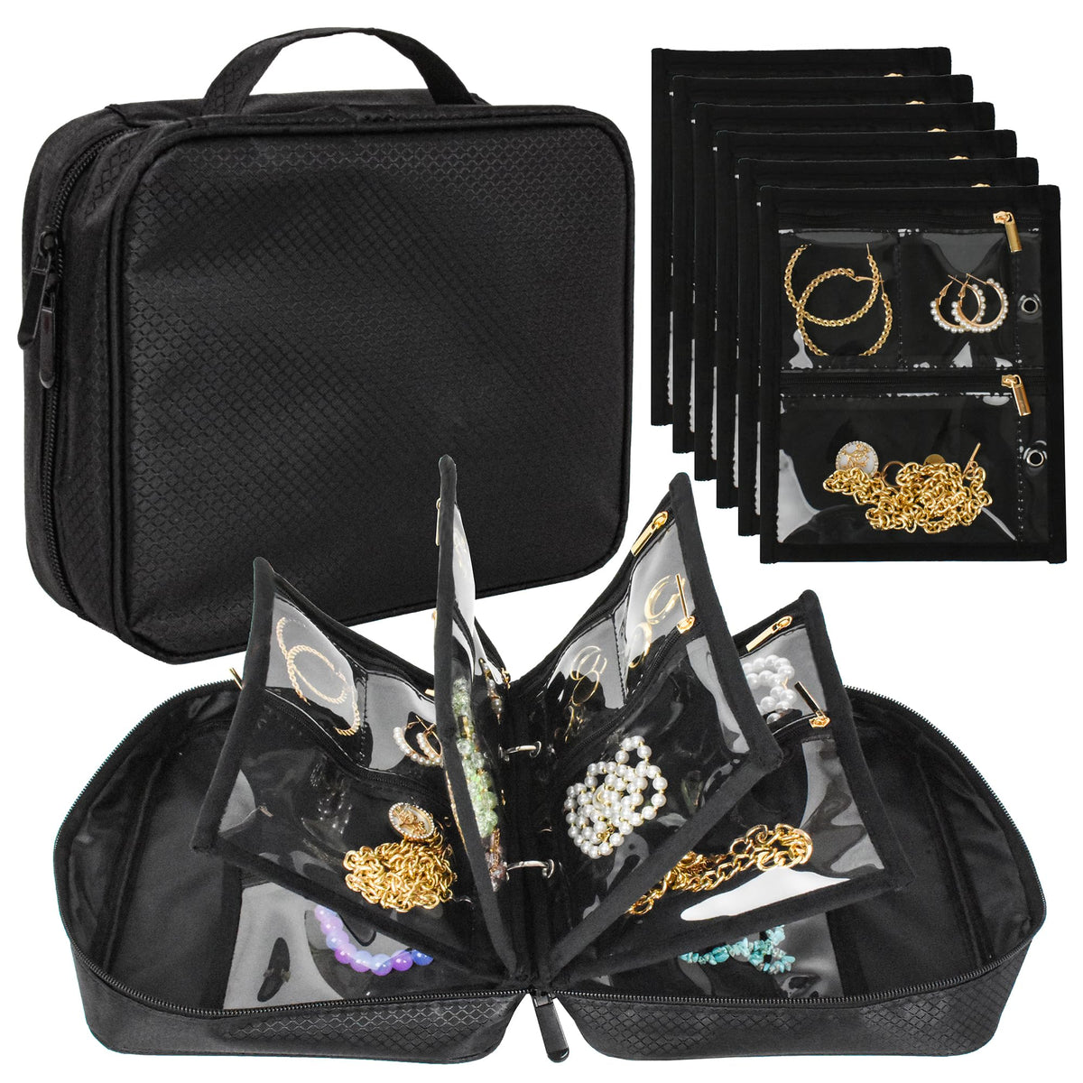 LingLingo Travel Jewelry Organizer Case,Small Jewelry Bags Jewelry Storage Book Binder with Clear Zipper Velvet Pouch for Traveling,Earrings, Rings, Necklace, Bracelet
