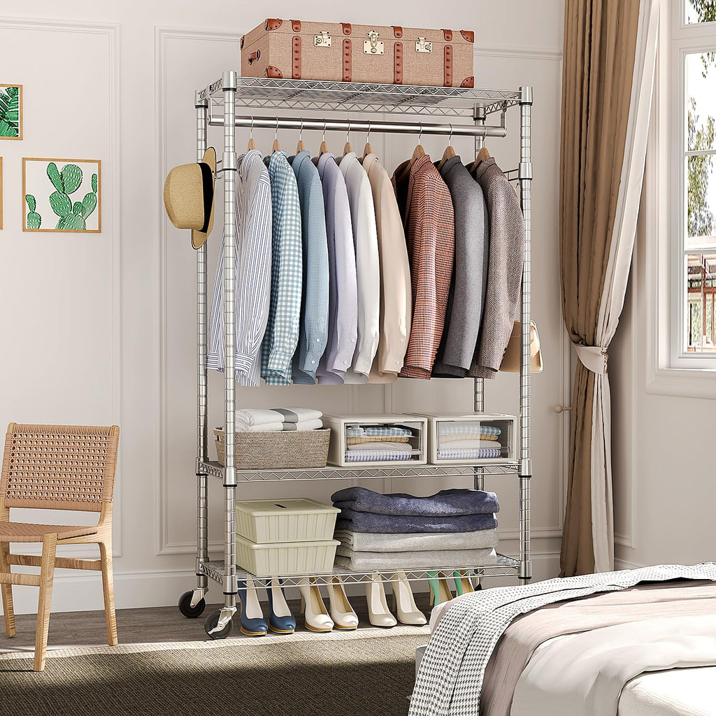 M MZG 3-Tier Rolling Garment Rack with Shelves, 2-Pack