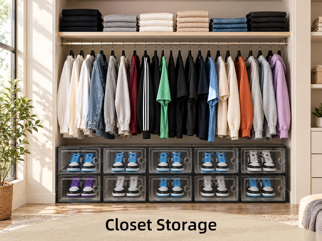 Kuject X-Large Clear Stackable Shoe Storage Boxes, 12-Pack