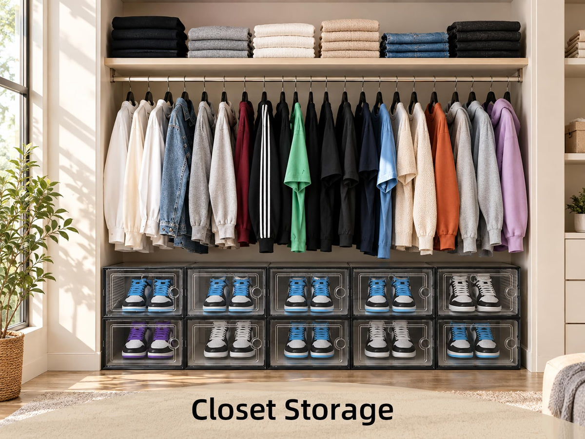 Kuject X-Large Shoe Storage Boxes, Clear Stackable Shoe Organizer,12 Pack