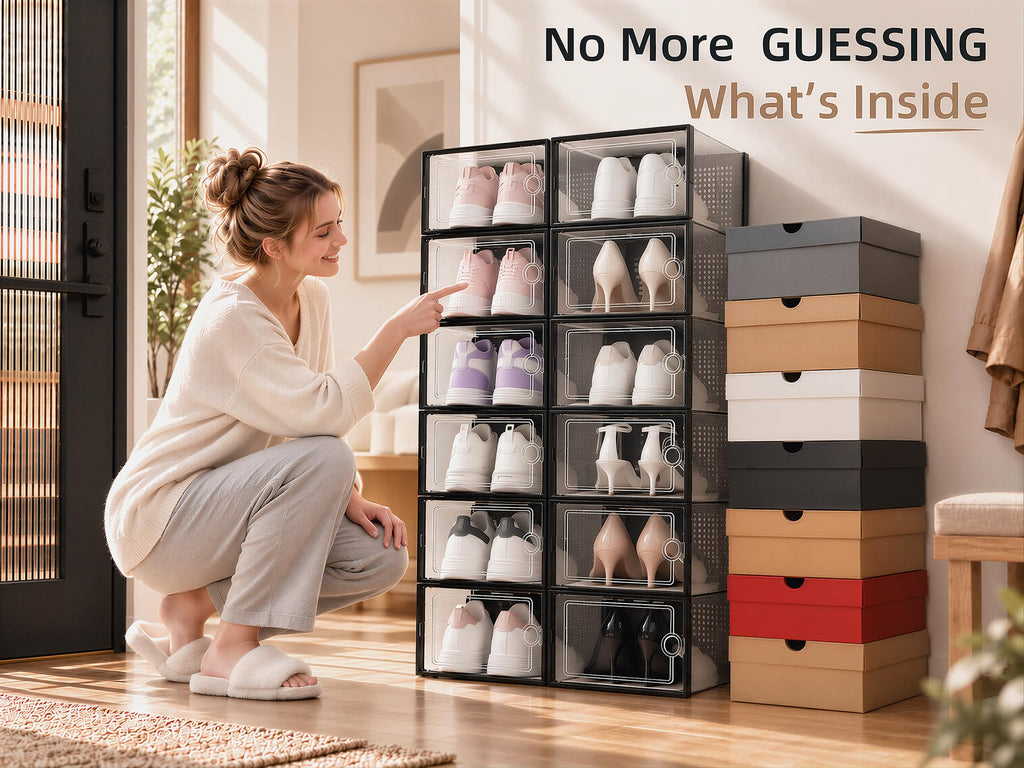 Kuject X-Large Clear Stackable Shoe Storage Boxes, 12-Pack