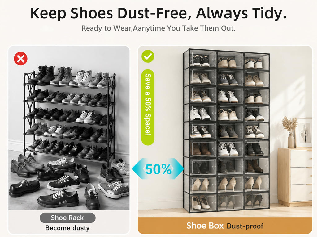 Kuject X-Large Clear Stackable Shoe Storage Boxes, 12-Pack