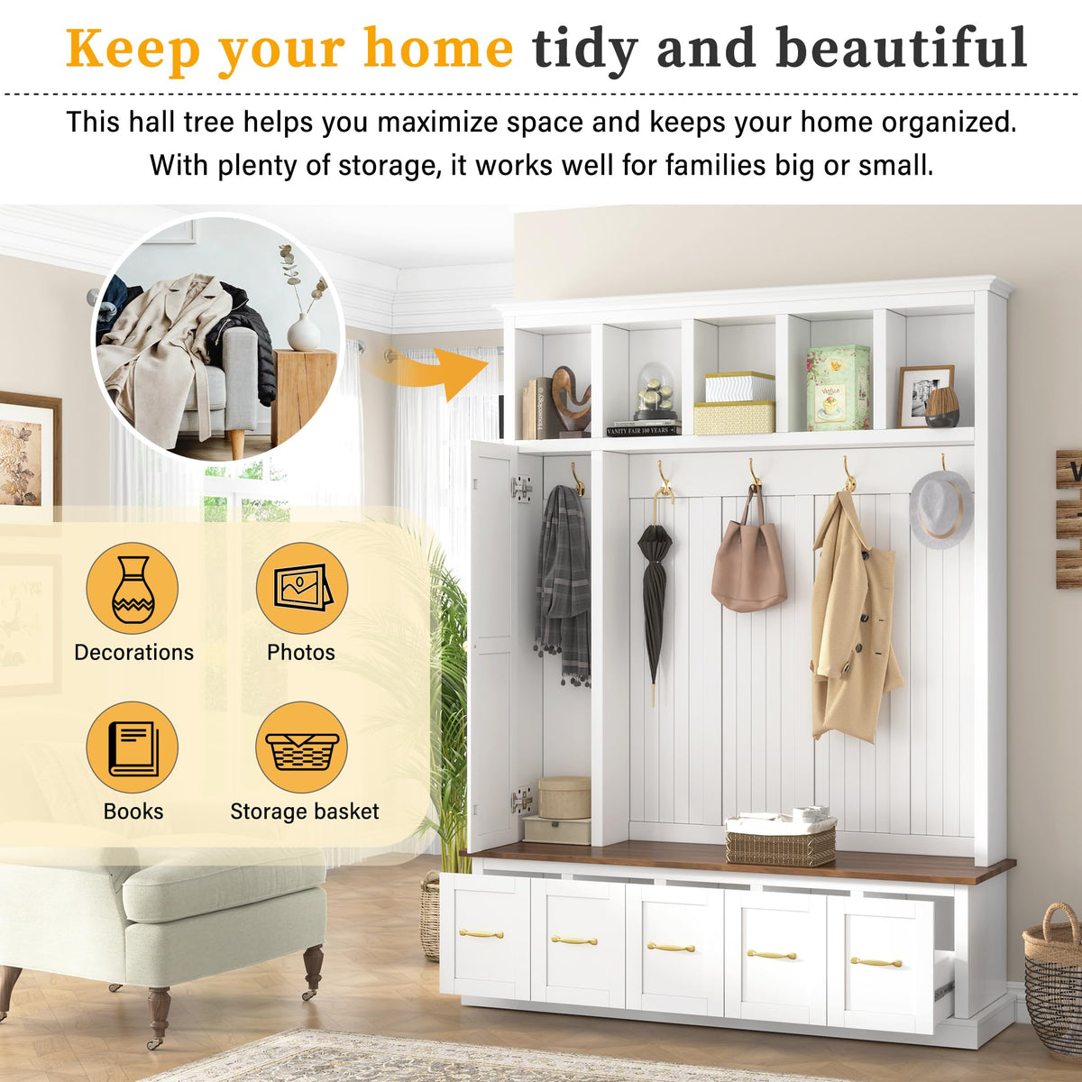 Gecheer U-Can Hall Tree with Shoe Bench & Drawer Storage