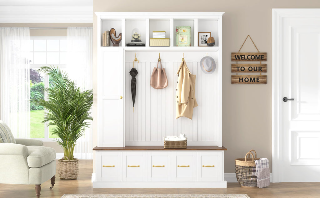 Gecheer U-Can Hall Tree with Shoe Bench & Drawer Storage