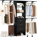 8FT Wood Closet Organizer System with Drawer & 3 Hanging Rods