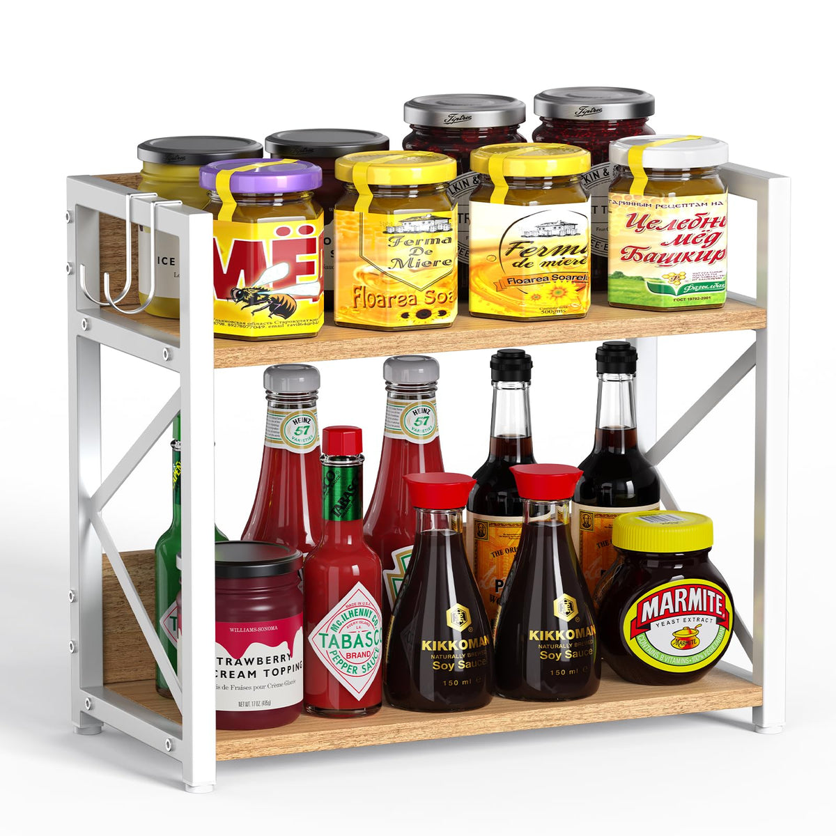 RUILALIFE Kitchen-Counter-Shelf-Organizer,2 Tier Coffee Bar Station Organizer for Countertop,Wooden Spice Rack Shelf, Space Saving Desk Shelving Riser Unit