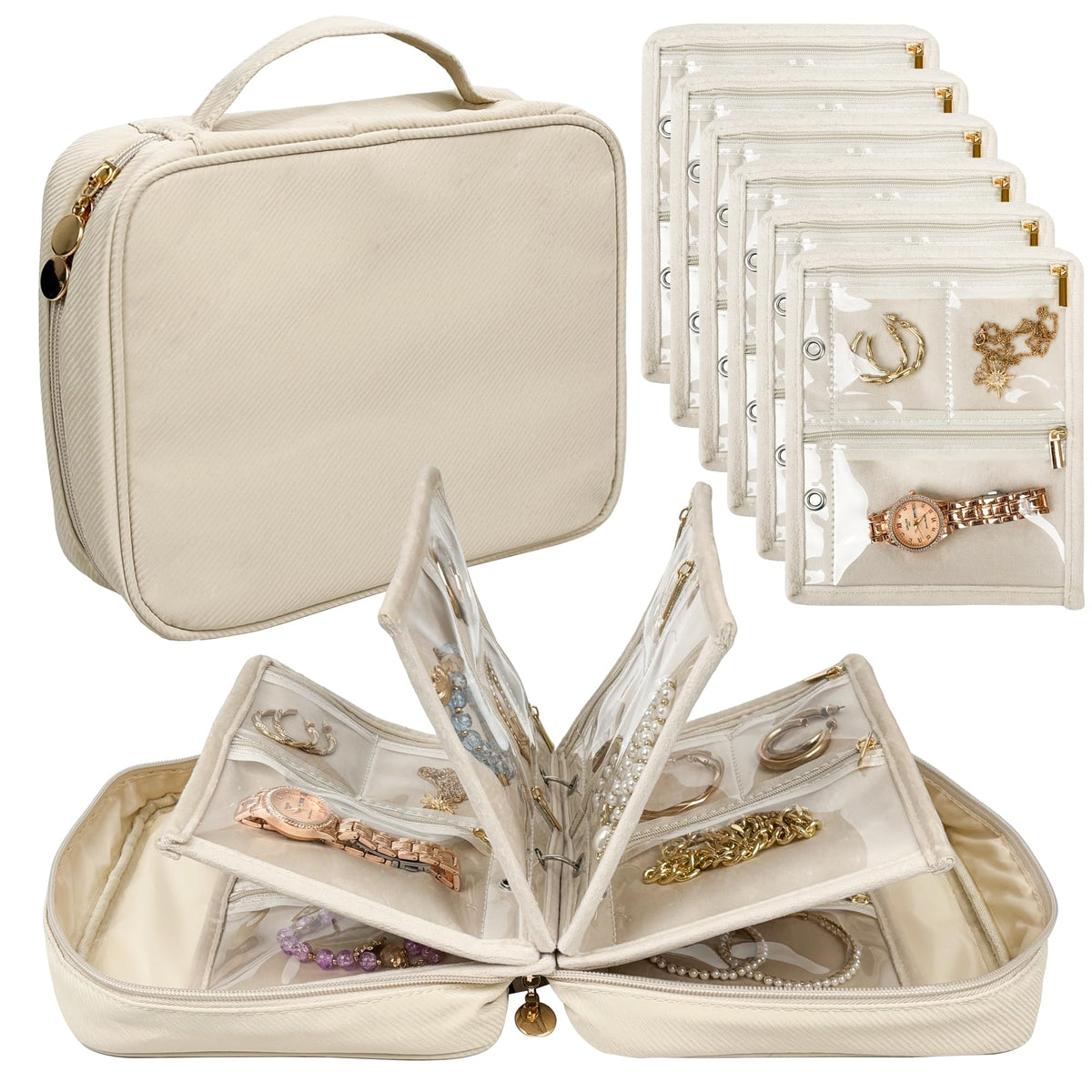 LingLingo Travel Jewelry Organizer Case with Zipper Pouches