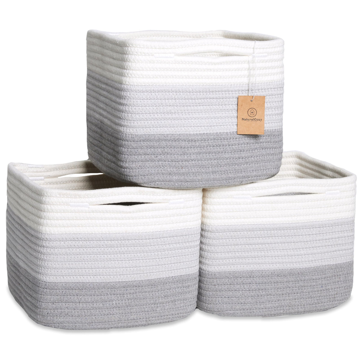 NaturalCozy 9-Inch Cube Storage Baskets, 3-Pack