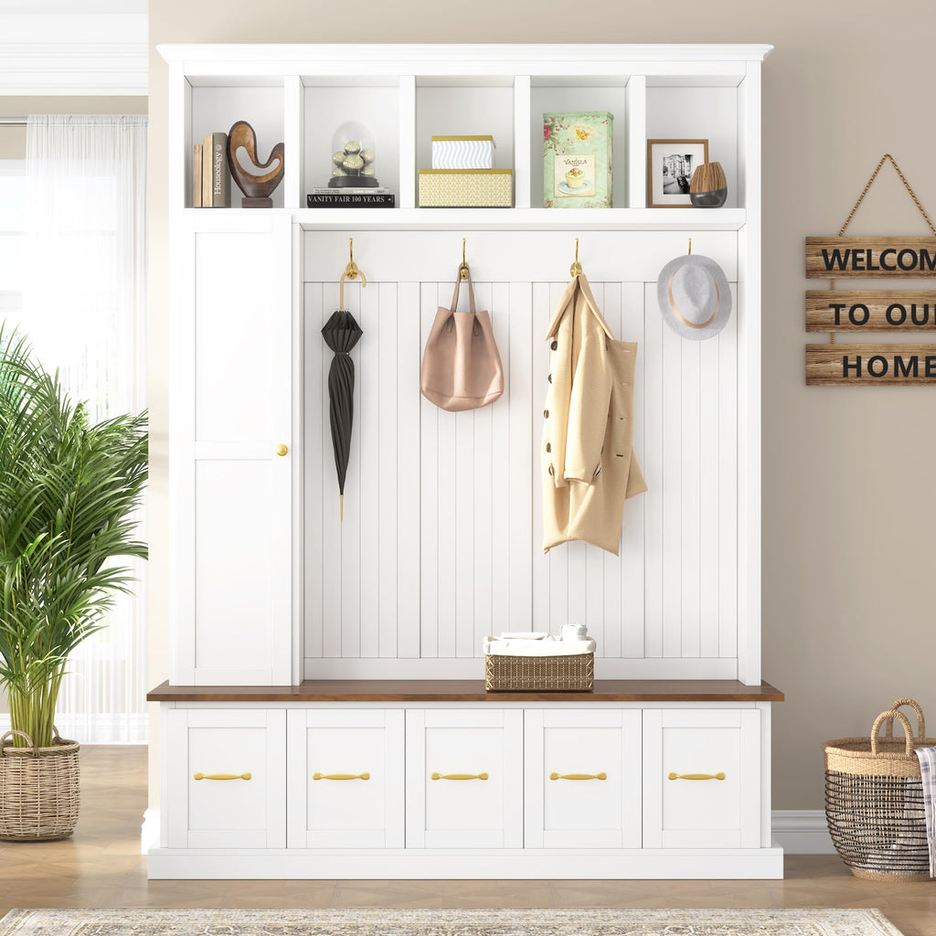 Gecheer U-Can Hall Tree with Shoe Bench & Drawer Storage