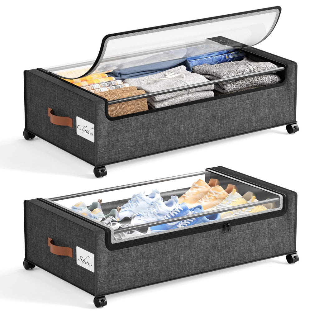Yecaye Under Bed Storage with Wheels, Large Capacity Under Bed Storage Containers with Metal Frame & Clear Lid, Rolling Underbed Organizer Bins Drawers for Clothes, Shoes, Blankets