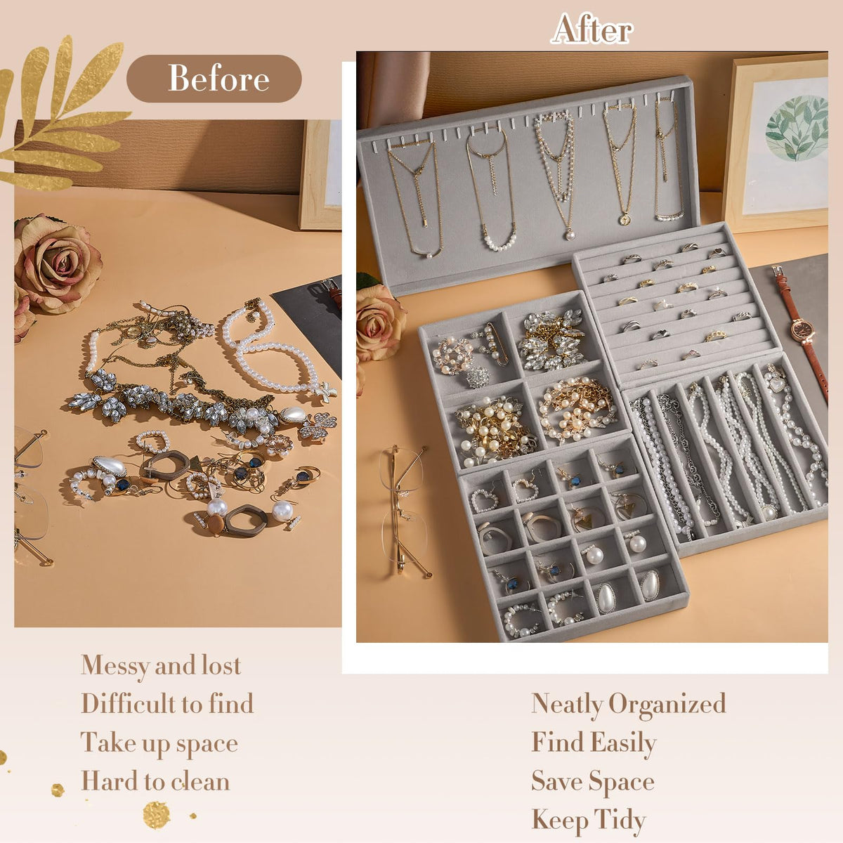 Cinnvoice Stackable Jewelry Organizer Tray for Drawer