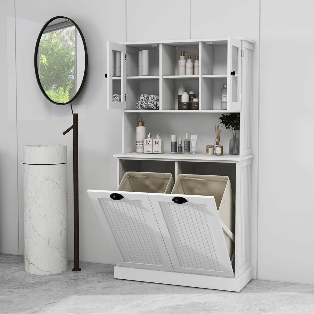 OQSC Double Tilt-Out Laundry Hamper Cabinet with Storage