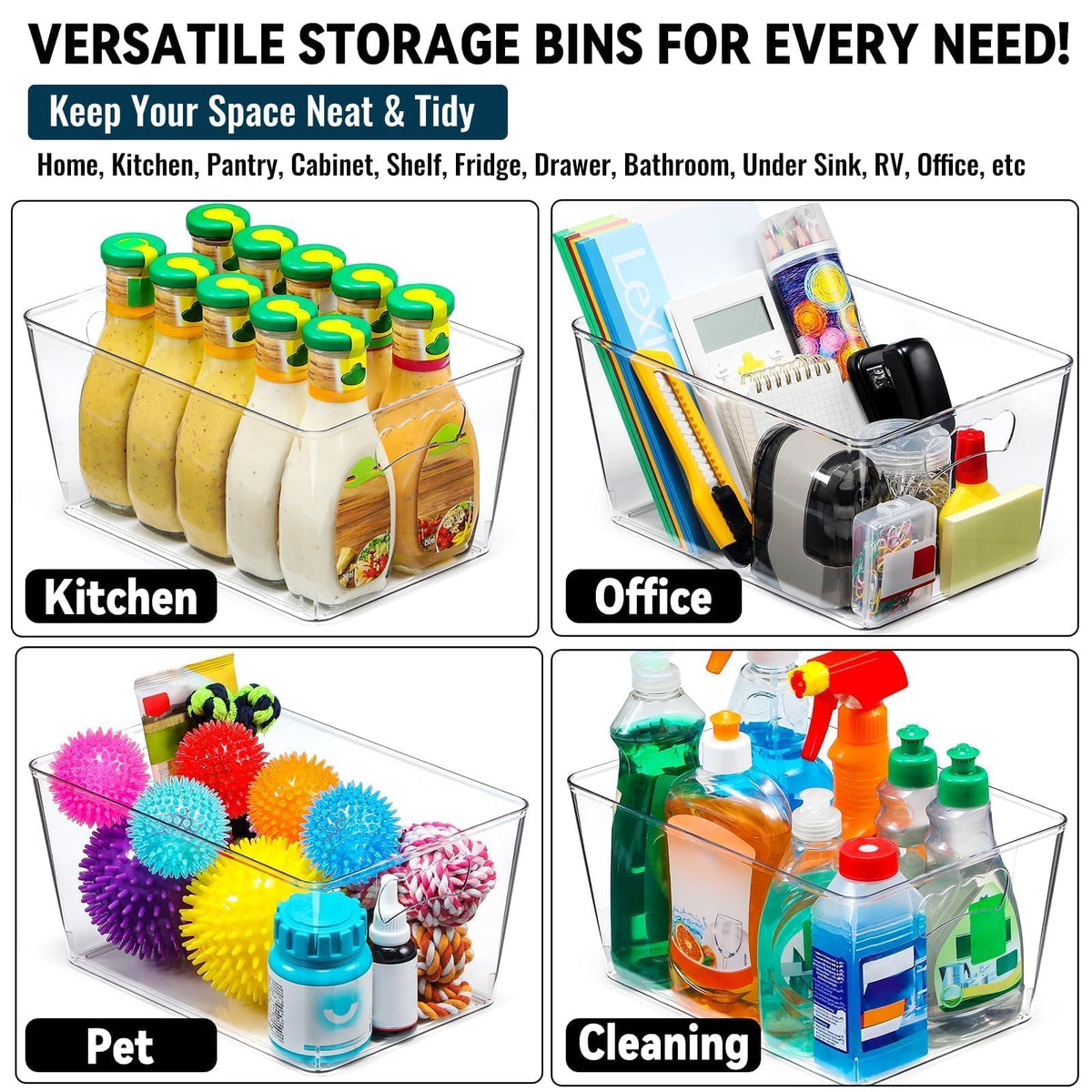 12-Pack Large Clear Pantry & Kitchen Storage Organizer Bins