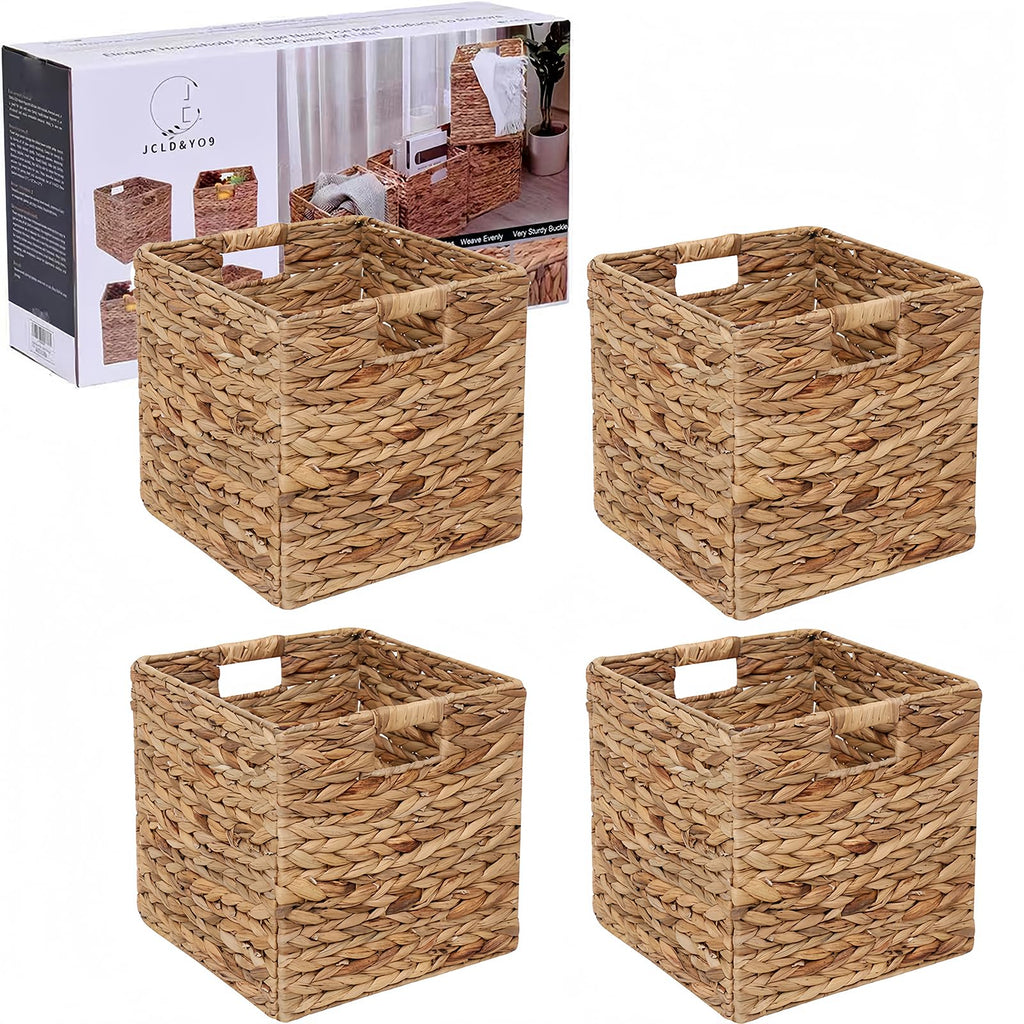Water Hyacinth Foldable Storage Baskets, 4-Pack