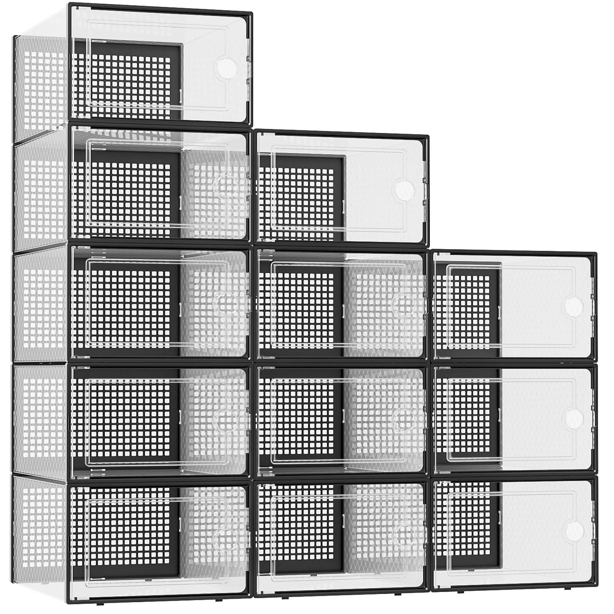 Kuject X-Large Shoe Storage Boxes, Clear Stackable Shoe Organizer,12 Pack