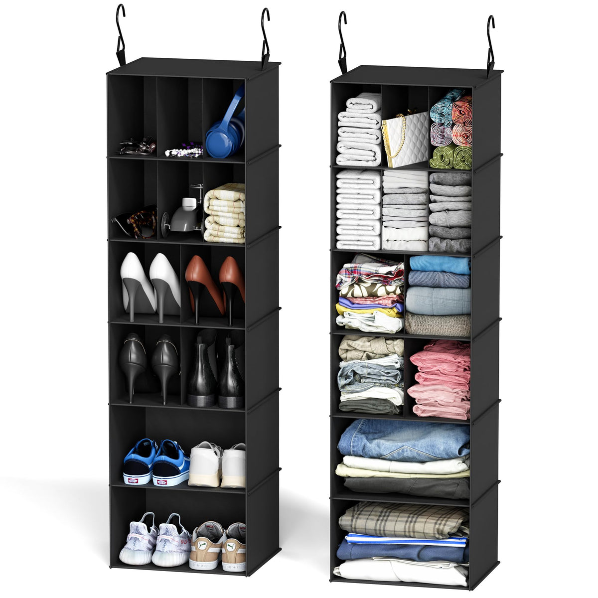 SpaceAid 2 Pack 6 Shelf Hanging Closet Organizers and Storage with Dividers, Hanging Shelves for Wardrobe