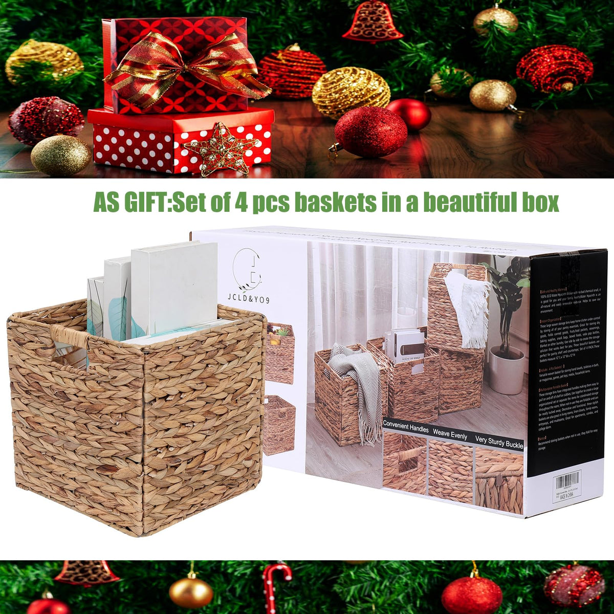 Water Hyacinth Foldable Storage Baskets, 4-Pack