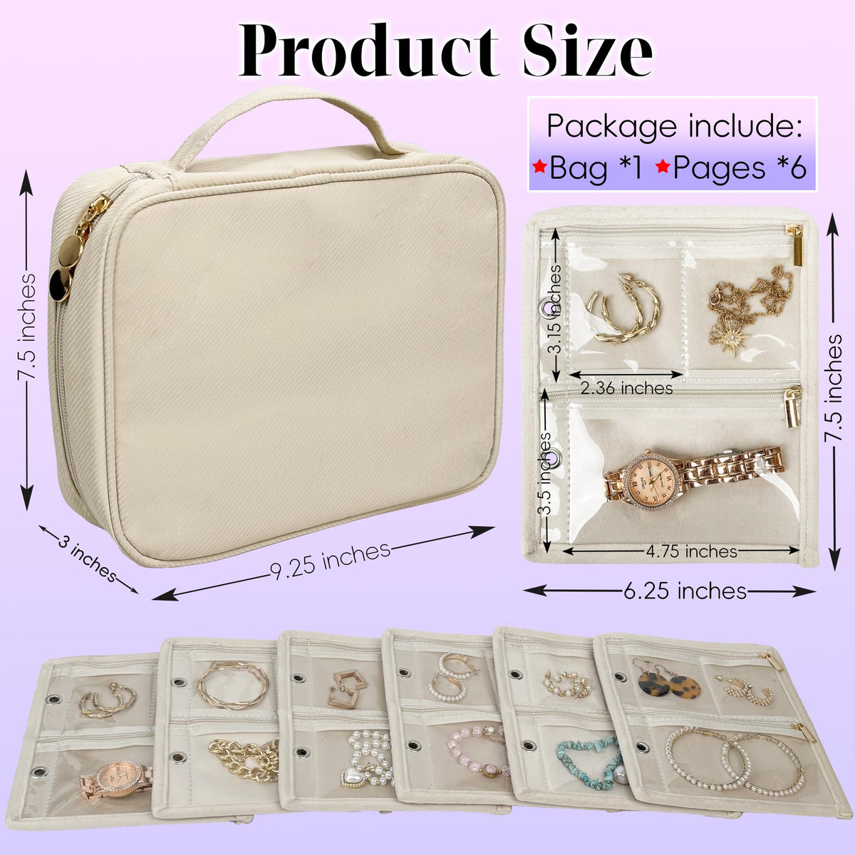LingLingo Travel Jewelry Organizer Case,Small Jewelry Bags Jewelry Storage Book Binder with Clear Zipper Velvet Pouch for Traveling,Earrings, Rings, Necklace, Bracelet