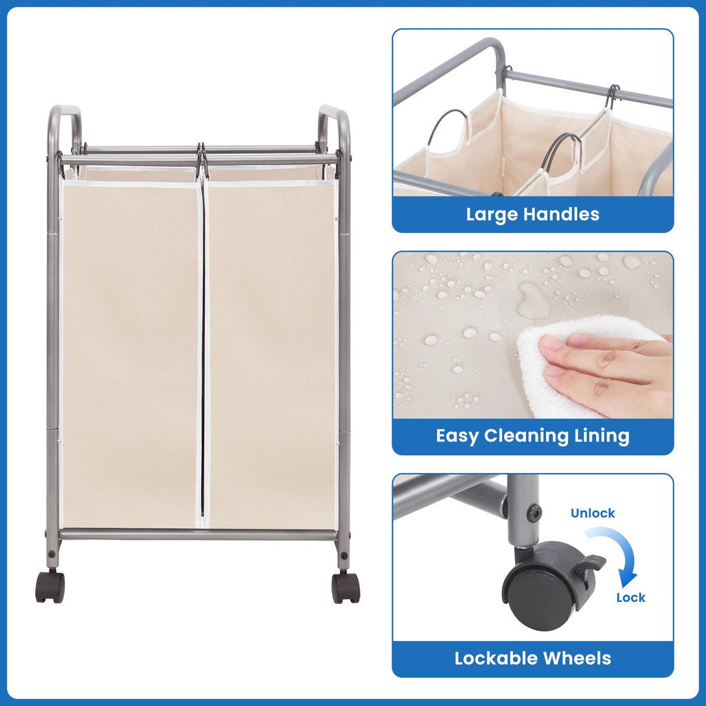 STORAGE MANIAC Rolling Laundry Sorter Hamper with Wheels