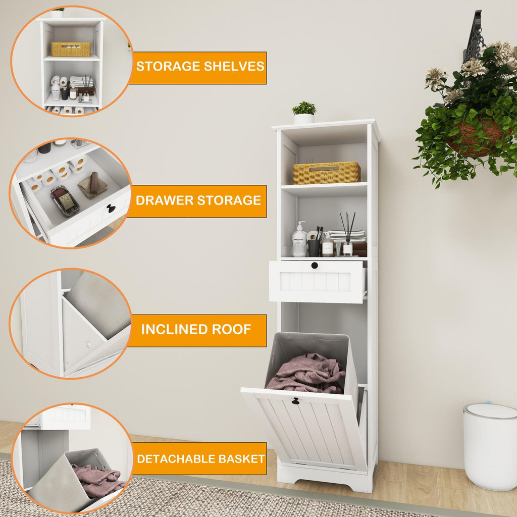 OQSC Double Tilt-Out Laundry Hamper Cabinet with Storage
