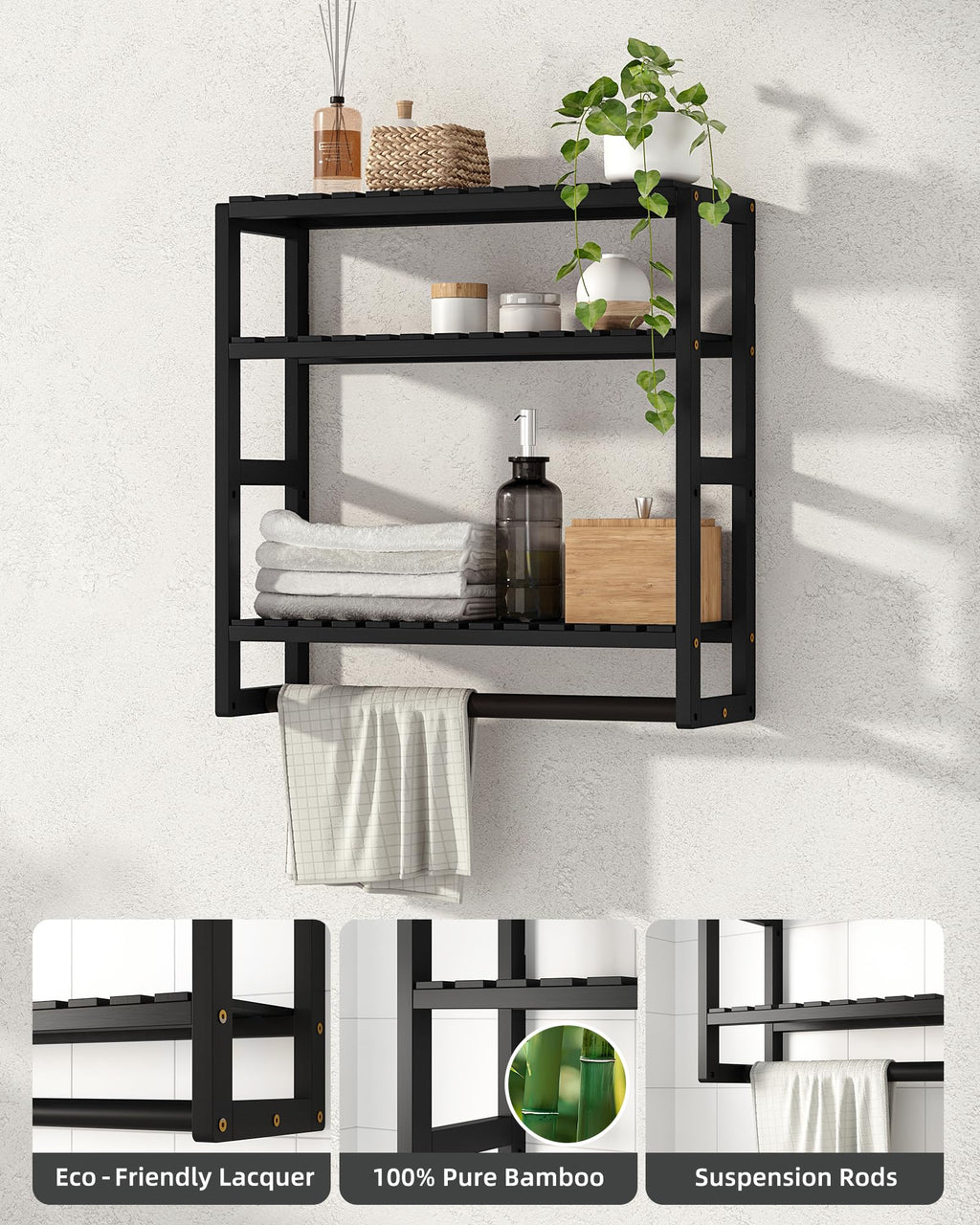 Galood 3-Tier Bamboo Over-Toilet Bathroom Storage Shelf