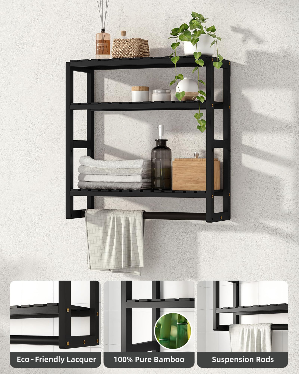 Galood 3-Tier Bamboo Over-Toilet Bathroom Storage Shelf